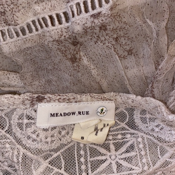 Anthro Meadow Rue Silk Crochet Lace Peasant Prairie Flutter Sleeve Blouse - Picture 5 of 7